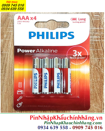 Philips LR03P4B/97; Pin AAA 1.5v Philips Power Alkaline LR03P4B/97 chính hãng (Loại vỉ 4viên)